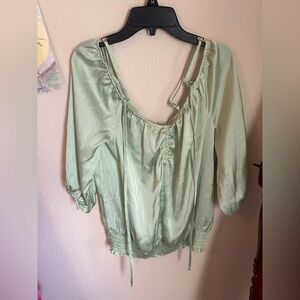 CATO Women’s green silky textured off shoulder blouse
